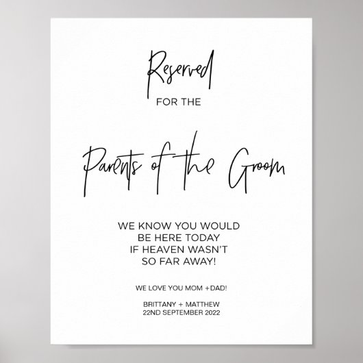 Gereserveerd voor ouders van de Groom in het Lovin Poster (Voorkant)