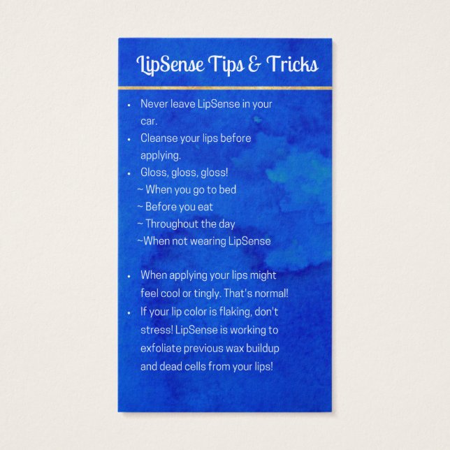 Gereserveerd voor RaniaLipSense Toepassing & Tips  Visitekaartje (Achterkant)