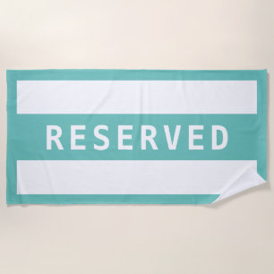 GERESERVEERD, Witte tekst op lichte teal streep/ra Strandlaken