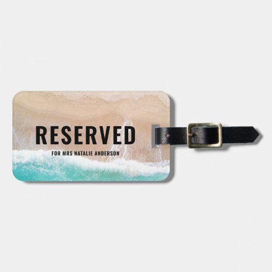 Gereserveerd zee en zandcadeau zomervakantie stran bagagelabel (Voorkant horizontaal)