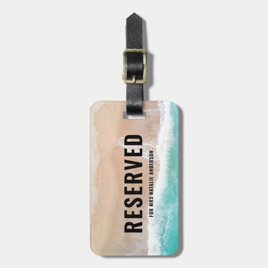 Gereserveerd zee en zandcadeau zomervakantie stran bagagelabel (Voorkant verticaal)