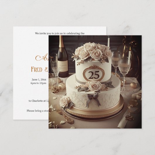 GERESERVEERDE 25E BRUILOFT JUBILEUM CAKE KAART (Voorkant / Achterkant)