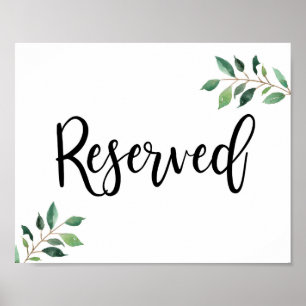 Gereserveerde Greenery Calligraphy Wedding Sign Poster