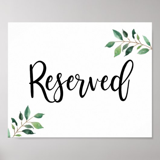 Gereserveerde Greenery Calligraphy Wedding Sign Poster (Voorkant)