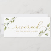 Gereserveerde Greenery Gold Wedding Sign Kaart (Voorkant)