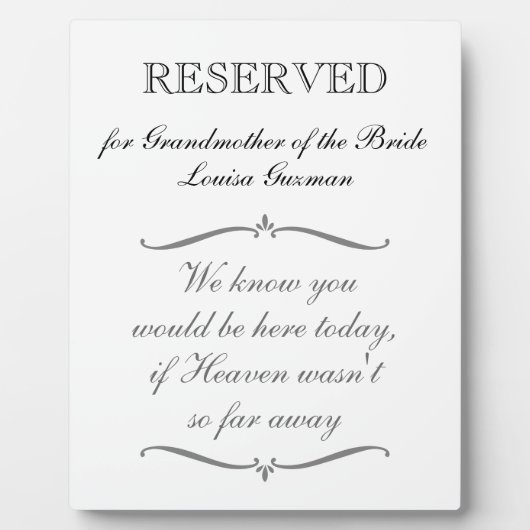 Gereserveerde grootmoeder van Bride Memorial Weddi Fotoplaat (Voorkant)