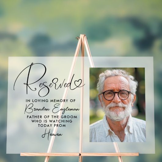 Gereserveerde Seat Memorial Bruiloft Foto Frosted  Acryl Bord (Neutraal)