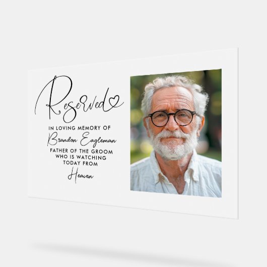 Gereserveerde Seat Memorial Bruiloft Foto Frosted  Acryl Bord (Hoek)