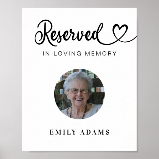 Gereserveerde Seat Memorial Bruiloft Foto Teken Poster (Voorkant)