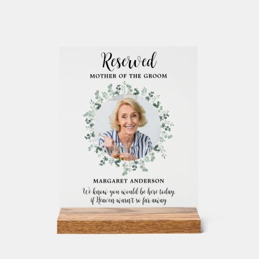 Gereserveerde Seat Memorial Foto Eucalyptus Weddin Acryl Bord (Voorkant)