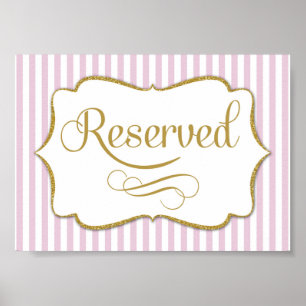 Gereserveerde Sign Pink Gold Stripe Poster