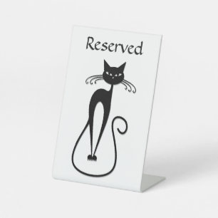 Gereserveerde Skinny Black Cat Table Saving Reclamebord Met Voetstuk