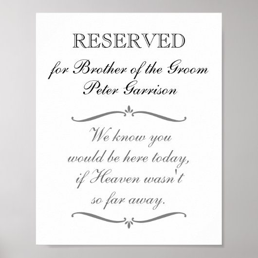 Gereserveerde stoel broer van de bruidegom rouwkaa poster (Voorkant)