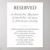 Gereserveerde stoel met namen Memorial Wedding Poster (Voorkant)