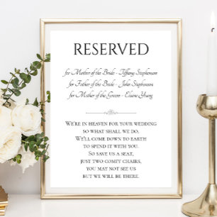 Gereserveerde stoel met namen Memorial Wedding Poster