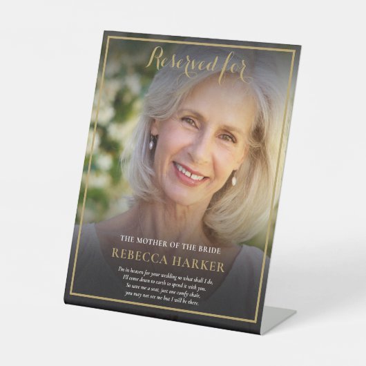 Gereserveerde Stoel Moeder Van De Bruid Foto Bruil Reclamebord Met Voetstuk (Voorkant)