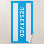 GERESERVEERDE, Witte tekst op Sky Blue Stripe/Bord Strandlaken (Voorkant)