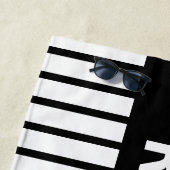 GERESERVEERDE, Witte tekst op zwarte streping Strandlaken (In situ)