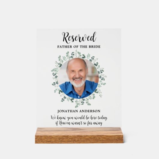 Gereserveerde Zitplaats Foto Eucalyptus Memorial W Acryl Bord (Voorkant)