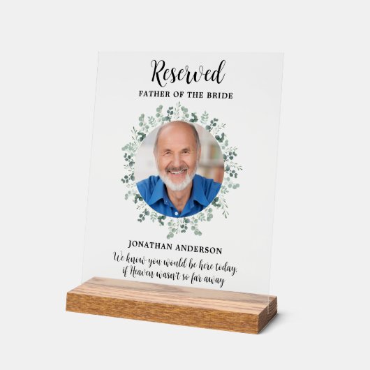 Gereserveerde Zitplaats Foto Eucalyptus Memorial W Acryl Bord (Hoek)