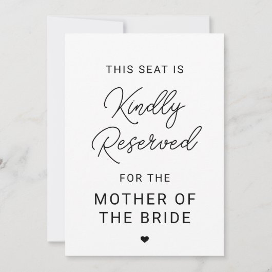 Gereserveerde Zitplaats Trouwceremonie Stoelteken Kaart (Voorkant)