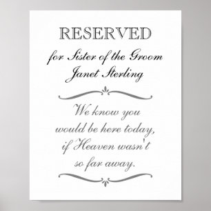 Gereserveerde zuster van het Groom Memorial Weddin Poster