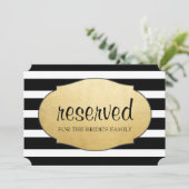 Gereserveerde zwarte strepen Faux Gold Foil Weddin Kaart (Staand voorkant)