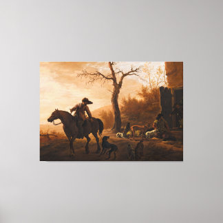 Gerestaureerd 19e-eeuws schilderij: jachtscène met canvas afdruk