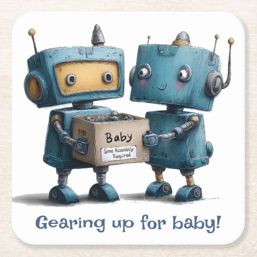 Gericht op Baby – Robot Baby shower Kartonnen Onderzetters (Voorkant)