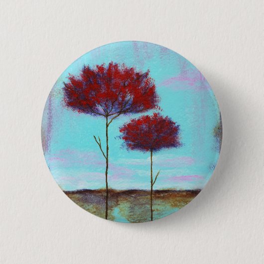 Gerichte, Abstracte kunstlandschapsrode bomen Ronde Button 5,7 Cm (Voorkant)