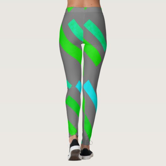 Gerichte groene Turquoise blokkeert Abstracte Legg Leggings (Achterkant)