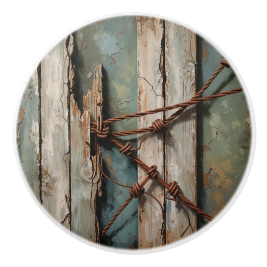 Gerijpt hout en prikkeldraad keramische knop (Voorkant)