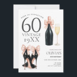Gerijpt tot perfectie Glam 60ste verjaardag van ch Kaart<br><div class="desc">Vier een fantastische mijlpaal met deze elegante "Aged to Perfection"-uitnodiging met champagneglazen,  hoge hakken en een glamoureus 60e verjaardagsthema. Perfect voor een sprankelend,  onvergetelijk feest. Volledig bewerkbaar,  verander de zinnen als u uw persoonlijke gegevens leuk vindt en bewerk deze.</div>