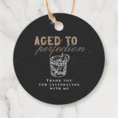 Gerijpt tot Perfectie Whiskey Verjaardag Zwart Bedankjes Labels (Voorkant)