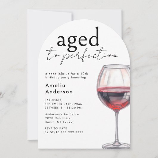 Gerijpt tot perfectie wijn 40e verjaardag partij b kaart (Voorkant)