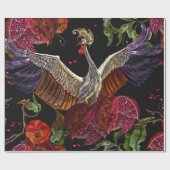 Gerijpte pomegranaatvruchten, kraanvogels en wild cadeaupapier (Vlak)