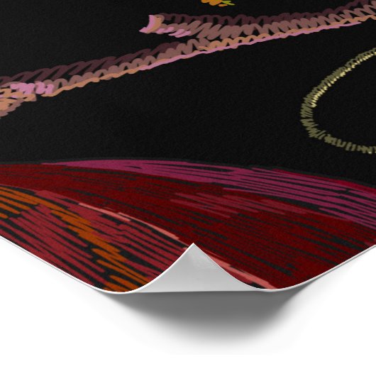 Gerijpte pomegranaatvruchten, kraanvogels en wild poster (Hoek)