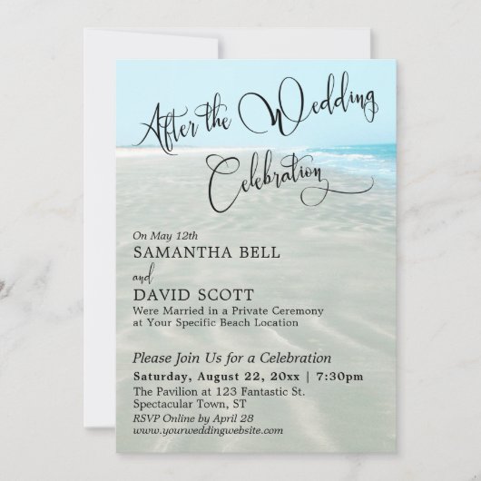 Gerimpeld Zand Aqua Water Na Strandreceptie Evenem Kaart (Voorkant)