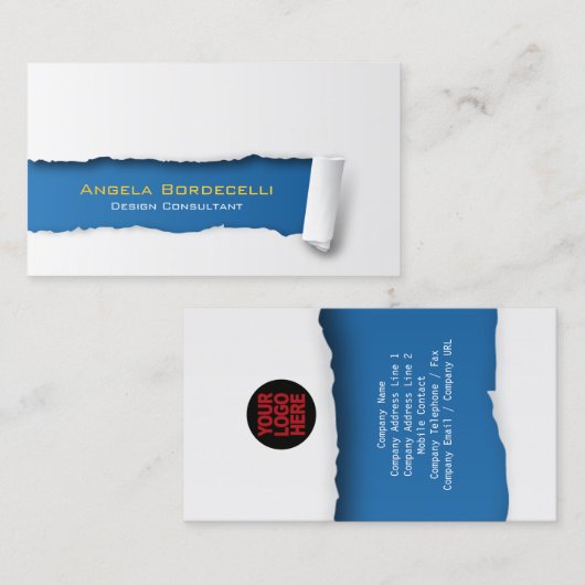 Geript Papier Blauw Visitekaartje (Voorkant / Achterkant)