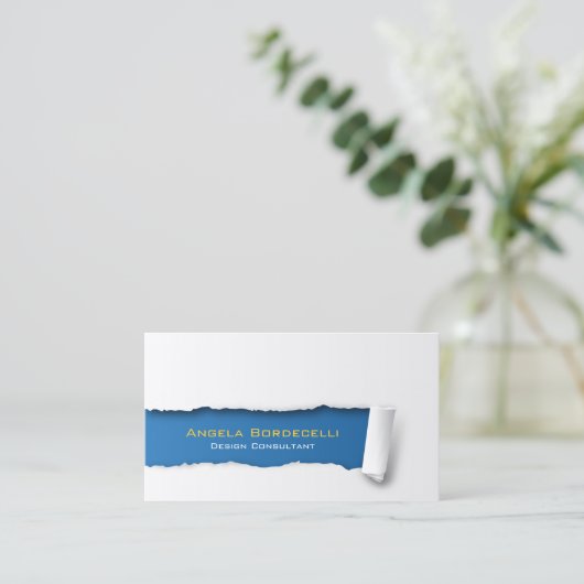 Geript Papier Blauw Visitekaartje (Staand voorkant)