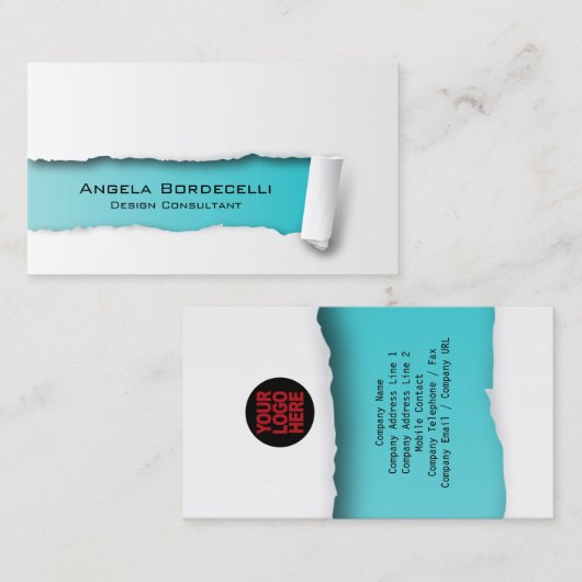 Geript papier cyaan Visitekaartje (Voorkant / Achterkant)