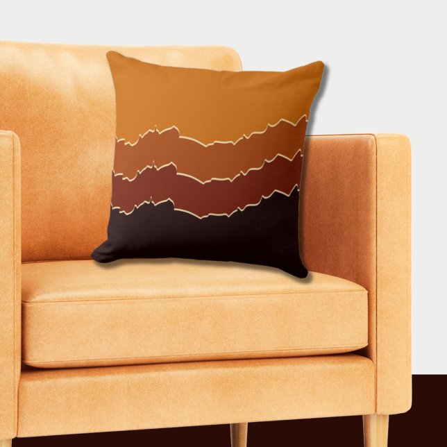 Geript Sinaasappel & zwarte strepen Kussen (Orange Irregular Stripes Pattern Pillow)
