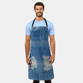 Geripte denim jeans close-up textuur. schort (Gedragen)