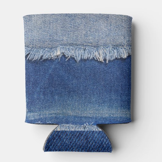 Geripte denim jeans stof achtergrond blikjeskoeler (Achterkant)