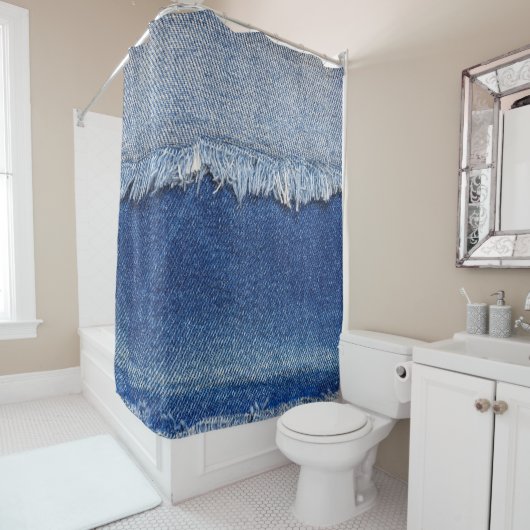 Geripte denim jeans stof achtergrond douchegordijn (In situ)