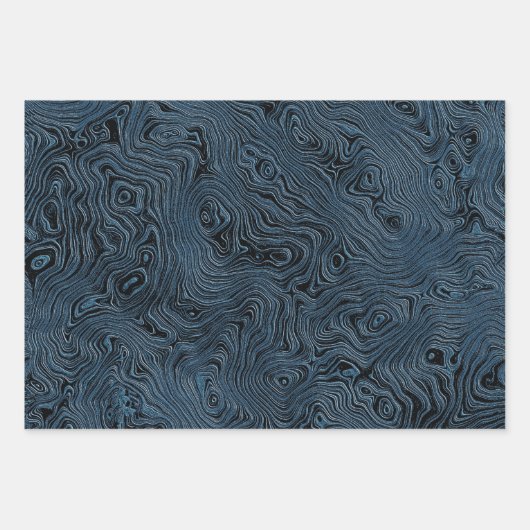 Geripte Faux Silk Moire in Rich Blauwgroen Blauw Inpakpapier Vel (Voorkant)