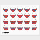 Geripte rand wit en rood met blauwe sterren ronde sticker (Vel)