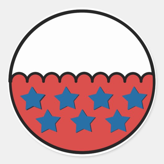 Geripte rand wit en rood met blauwe sterren ronde sticker (Voorkant)