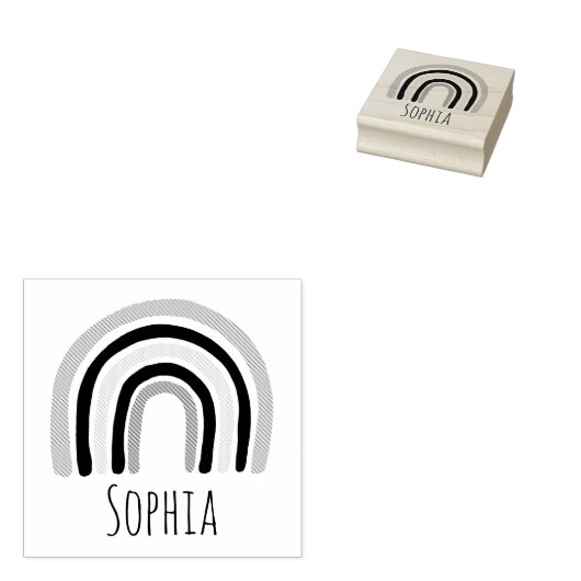 Gerls Cute Modern Rainbow & Name School Bookplate Rubberstempel (Gestempeld)