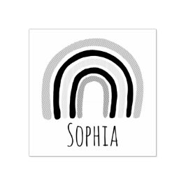 Gerls Cute Modern Rainbow & Name School Bookplate Rubberstempel